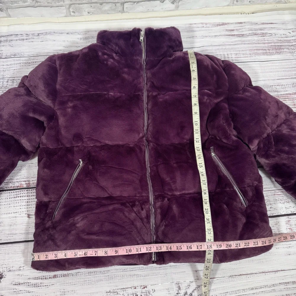 Topman Velvet Plush Puffer Zip Up Jacket in Purple